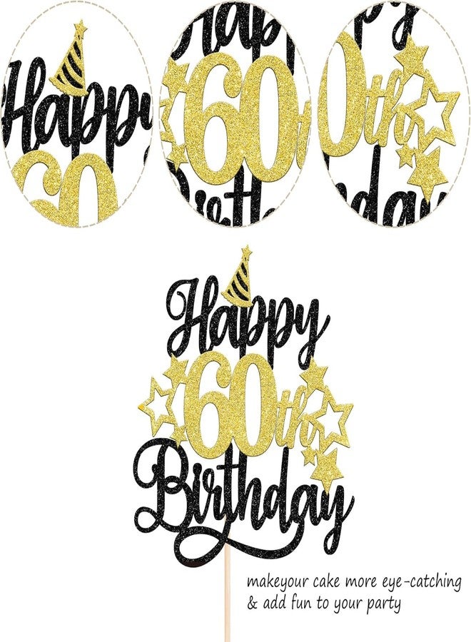 Confetti! Glittering 60th Birthday Cake Topper with Star Hat - Cheers to 60 Years! Fabulous Cake Decorations for elders 60th Birthday & Anniversary Party Supply - Image 4